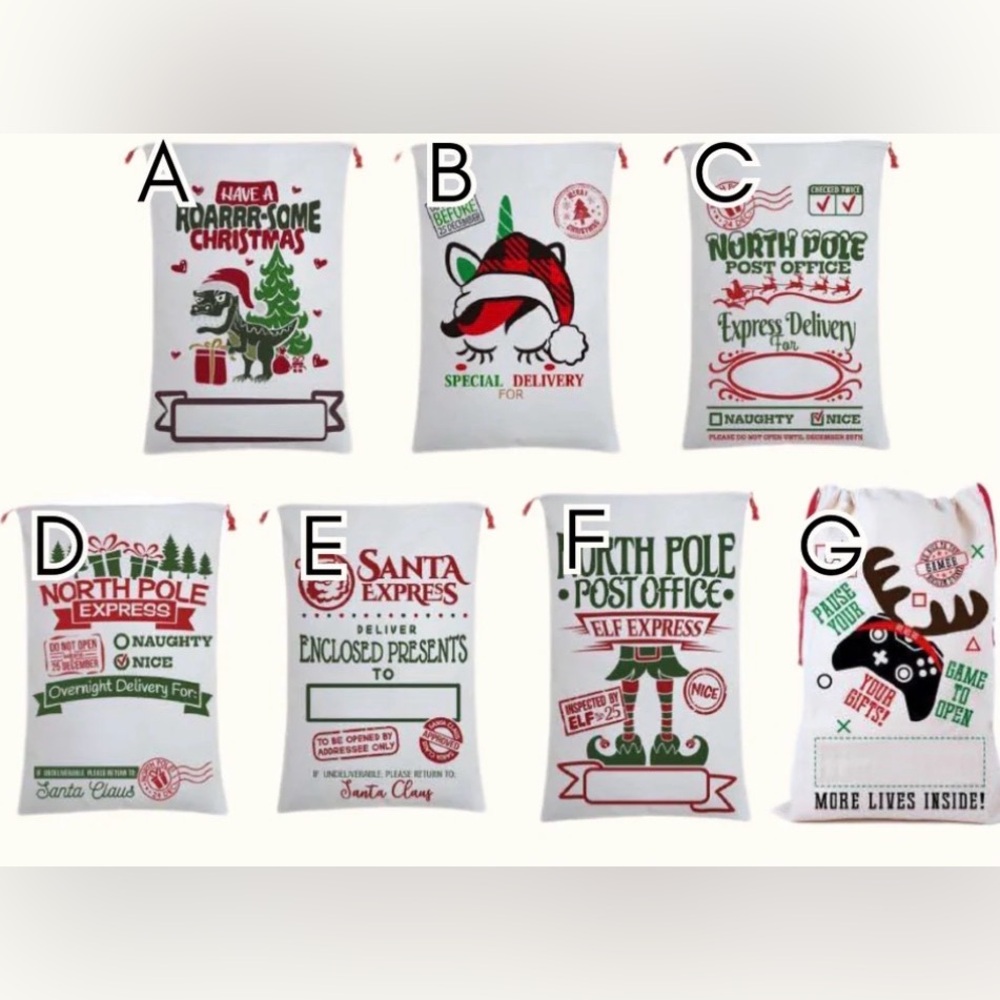 Festive Holiday Gift Sacks - Custom made to order and personalized with name.